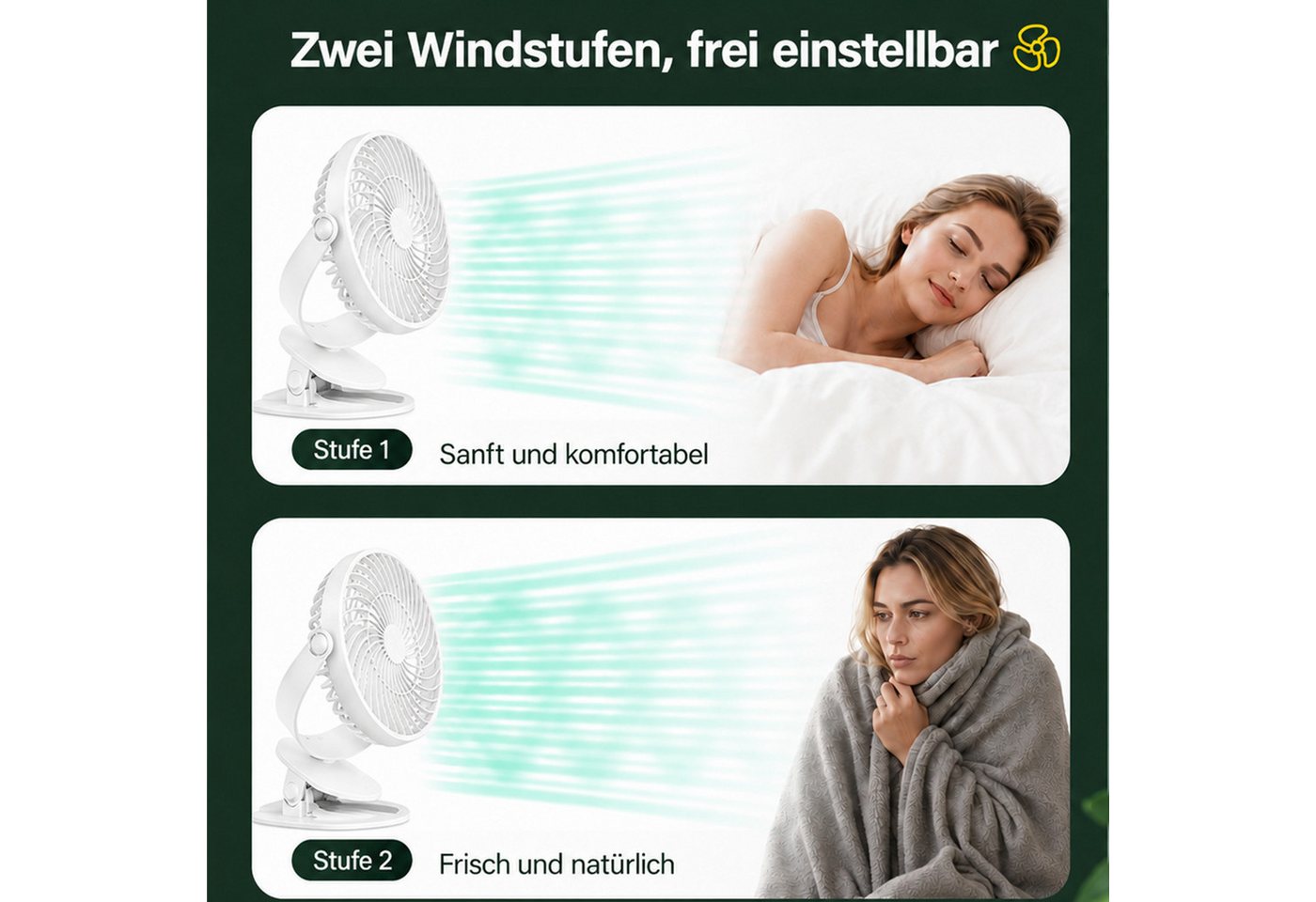 MOPUEA Standventilator 360° Drehbar Klemm-Ventilator Luftzirkulationsventilator USB, Tischventilator 3 Windstufen Standventilator Luftzirkulation Leise Bild 3