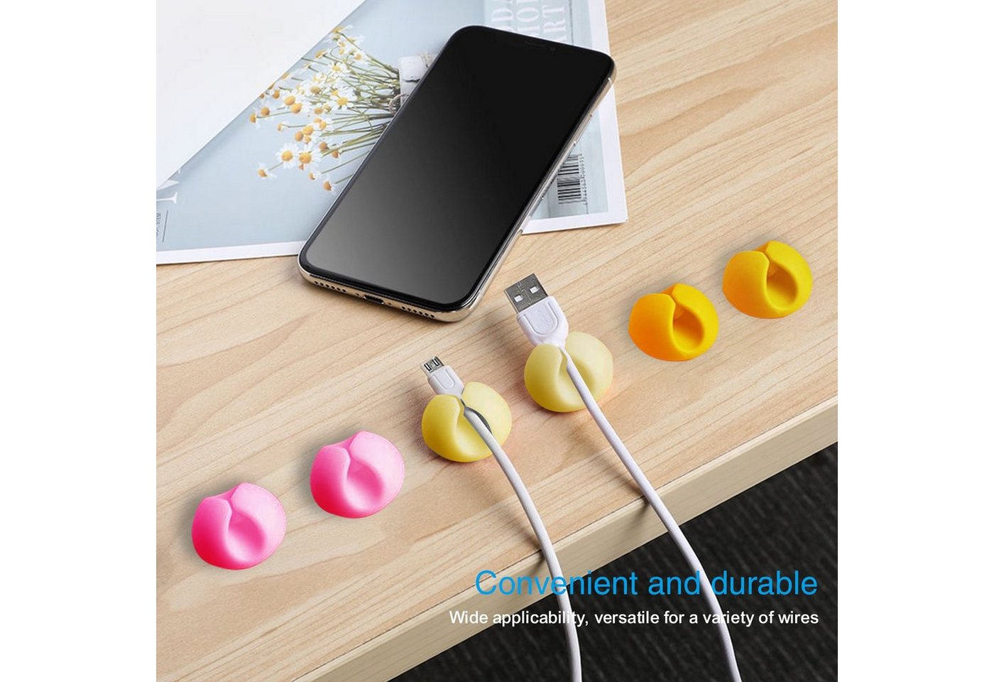 TPFNet Kabelführung CableDrop - Kabeldurchführung - Kabelclips - Kabelhalter (1-St., Kabelmanagement Cable Clip - Selbstklebend - Kabel Organizer Set), für Schreibtisch, Netzkabel, USB Ladekabel usw. verschiedene Farben