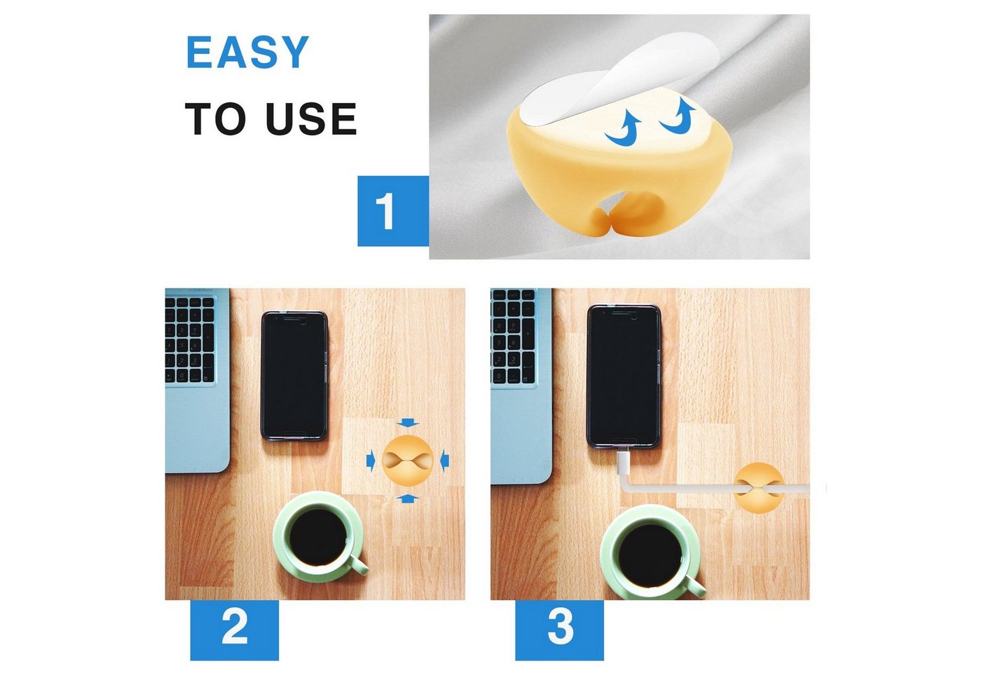 TPFNet Kabelführung CableDrop - Kabeldurchführung - Kabelclips - Kabelhalter (1-St., Kabelmanagement Cable Clip - Selbstklebend - Kabel Organizer Set), für Schreibtisch, Netzkabel, USB Ladekabel usw. verschiedene Farben Bild 2