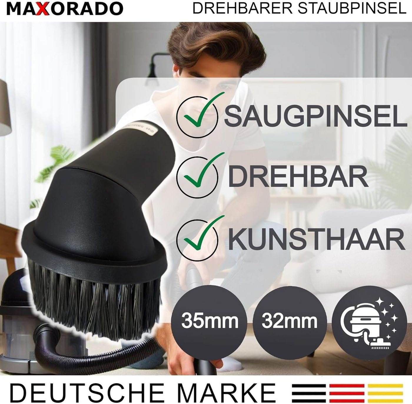 Maxorado Möbelpinsel 35mm Staubpinsel Staubsauger Düse für Miele Kärcher Bosch Möbelpinsel, Zubehör für Staubsauger wie Miele, Kärcher, Siemens, Einhell, (1-tlg), flexibel Bild 4