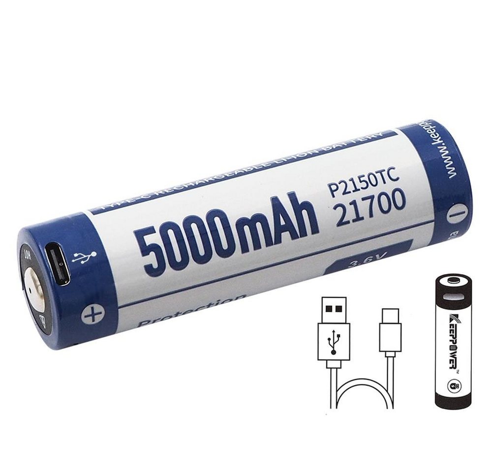 Keeppower 21700 Li-Ion Akku 3,7V 5000mAh mit USB Akku