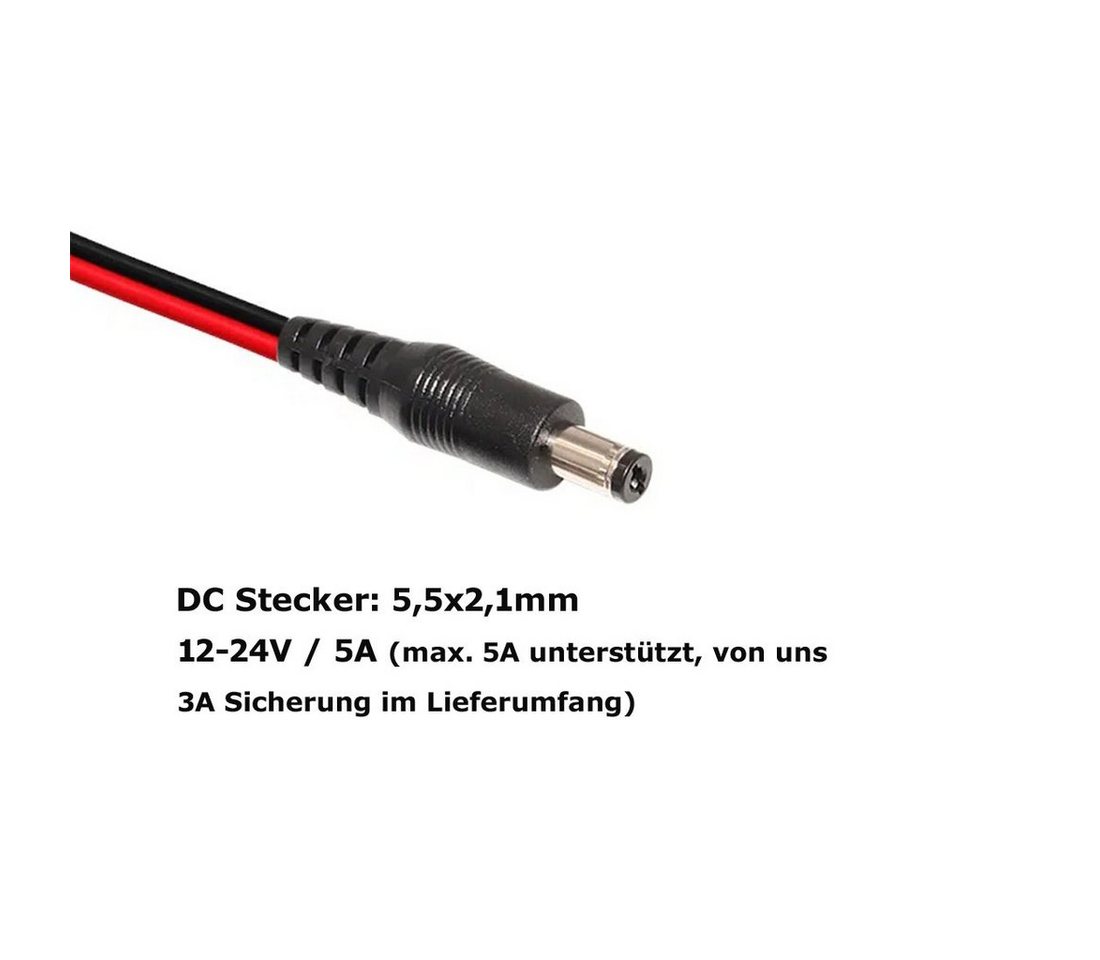 Bolwins H37 KFZ Auto Adapter 12V 5A Stecker 5,5X2,1mm Zigarettenanzünder Kabel Netzkabel, Hohlstecker 5,5 x 2,1 mm, KFZ-Zigarettenanzünder Stecker, DC Hohlbuchse 5,5 x 2,1 mm (120 cm), LED-Betriebsanzeige, integrierte Sicherung, Überspannungsschutz Bild 5