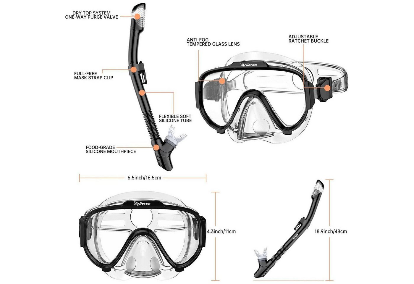 LuxusKollektion Tauchset Schnorchelset Erwachsene Anti-Fog Taucherbrille Trockenschnorchel Bild 3