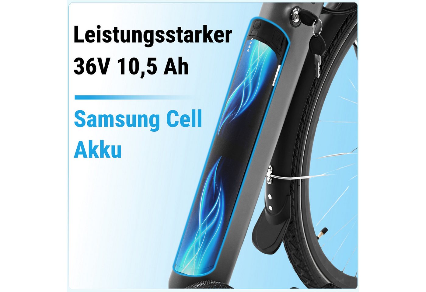 AsVIVA E-Bike Cityrad BC1-C Elektrofahrrad 28 Zoll, 7 Gang Shimano Shimano Tourney / SIS RevoShift Schaltwerk, Kettenschaltung, Heckmotor, 378 Wh, 250W Bafang-Motor, Samsung-Akku Bild 2