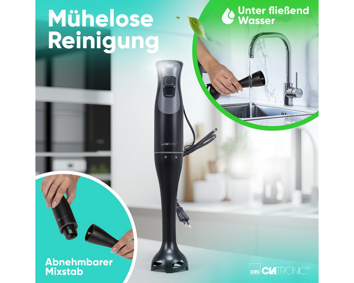 CLATRONIC Stabmixer SM 3824, Stabmixer für Smoothies und Shakes, Turbo-Mode Bild 2