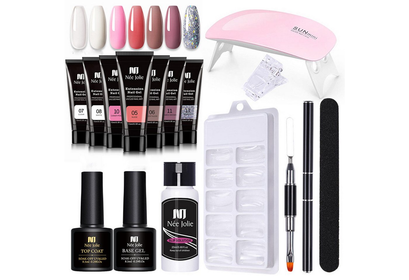 KINSI Lichthärtungsgerät Nagelverlängerungs-Gel Set mit 7 Farben,Gelnägel Starter Kit, inkl. UV/LED Lampe & Zubehör,Für langanhaltende & Verlängerungen Bild 2