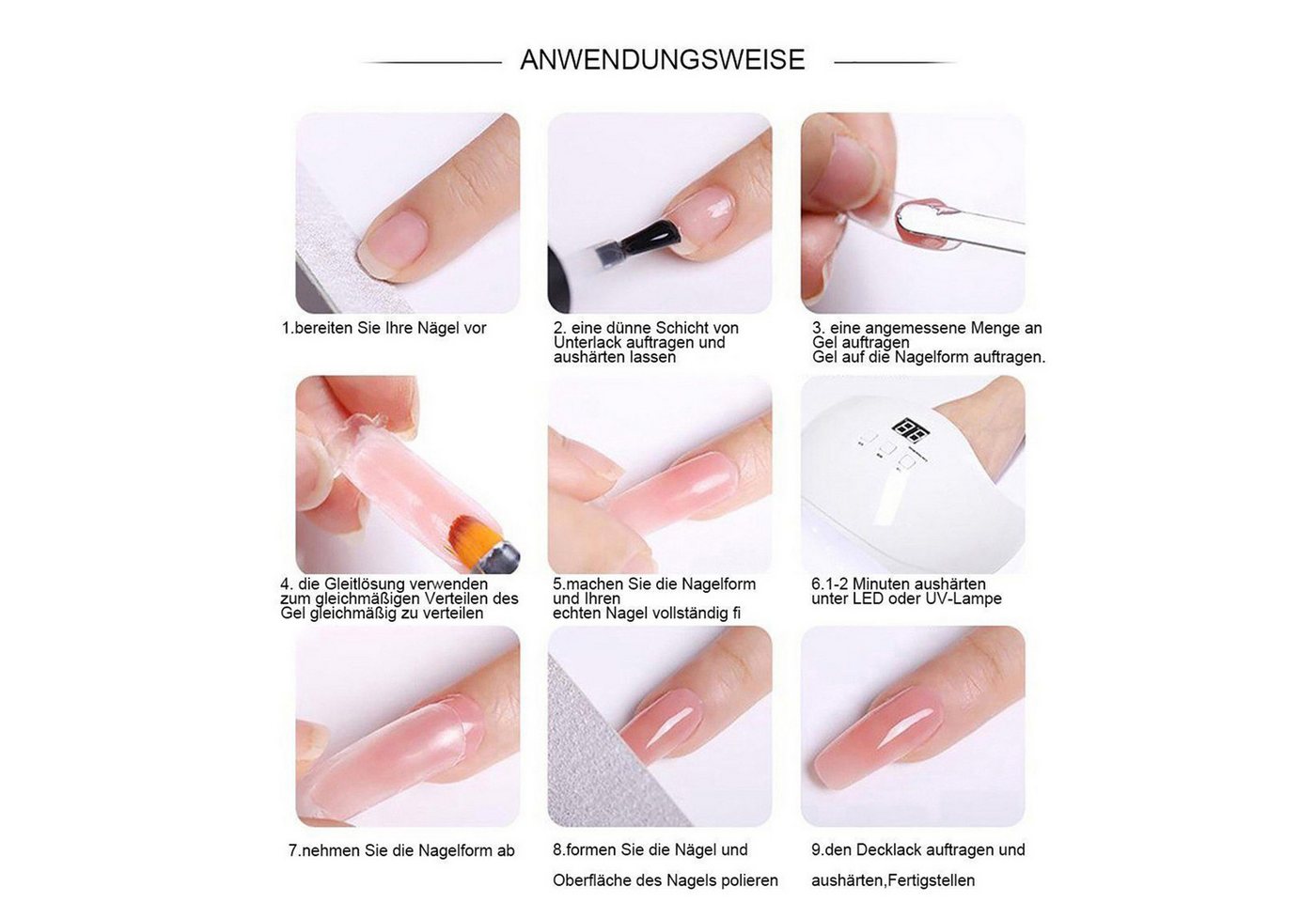 KINSI Lichthärtungsgerät Nagelverlängerungs-Gel Set mit 7 Farben,Gelnägel Starter Kit, inkl. UV/LED Lampe & Zubehör,Für langanhaltende & Verlängerungen Bild 3