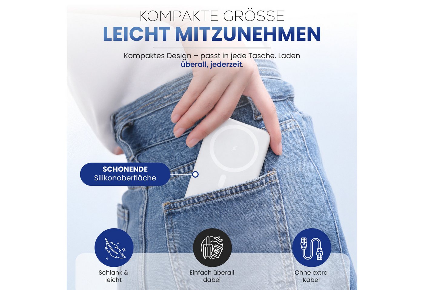 RUHE Wireless Powerbank Magnetisch Magsafe Kompatibel Extern Kabellose Powerbank Power Bank PB 10000 mAh (12 V, 1 St), USB-C 20W für iPhone 17 Pro Max/17 Pro/16/15 Pro Max/Pro/14/13/12 Bild 3