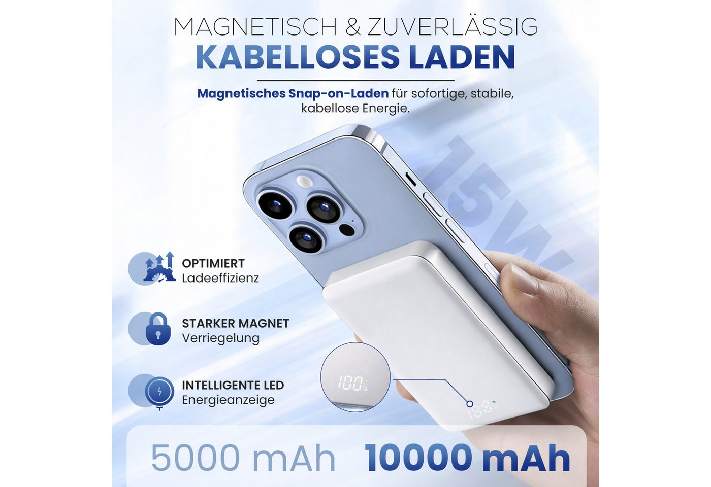 RUHE Wireless Powerbank Magnetisch Magsafe Kompatibel Extern Kabellose Powerbank Power Bank PB 10000 mAh (12 V, 1 St), USB-C 20W für iPhone 17 Pro Max/17 Pro/16/15 Pro Max/Pro/14/13/12 Bild 4