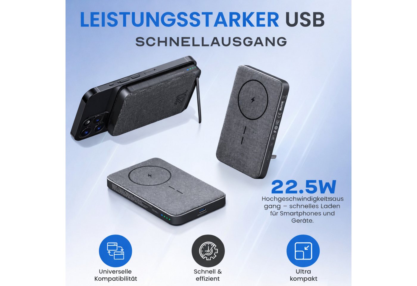 RUHE Magnetisch Powerbank Magsafe Kompatibel Wireless Kabellos Extern Powerbank Magnetische Powerbank MagSafe für iPhone, Samsung uvm PB 6700 mAh (12 V, 1 St), Handyständer Power Bank mit USB-C Kabel PD 20W Schnellladen mit LED Bild 4