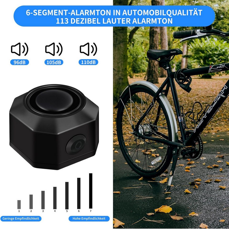Forrlite Alarmschloss, Fahrrad Alarmanlage, fahrrad zubehör mit Fernbedienung Drahtlose (USB-C Wasserdicht Motorrad Fahrrad Tracker Diebstahlschutz Anti-Diebstahl-Vibration Scooter Roller Alarmanlage Bike Alarm) Bild 5