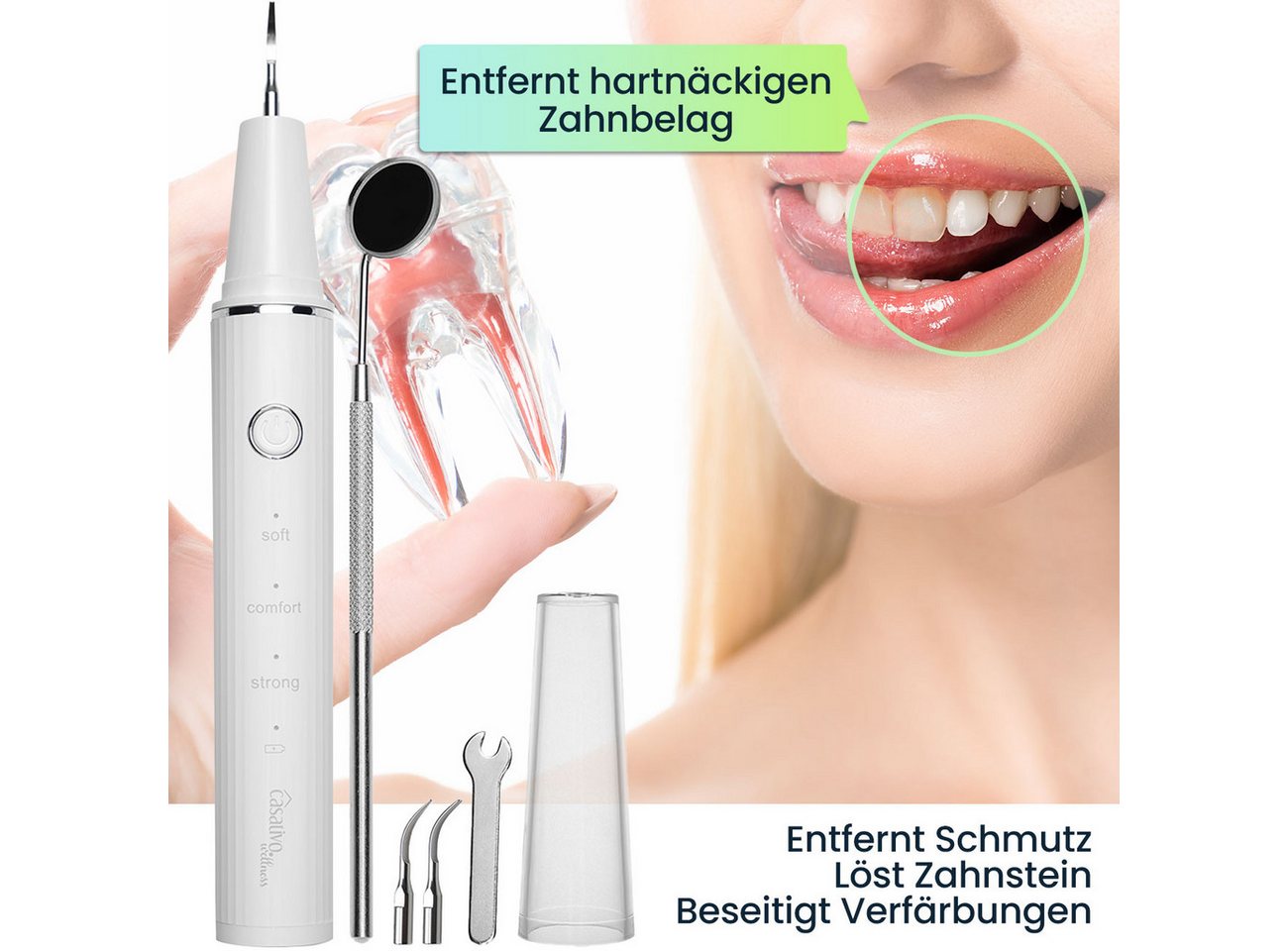 Casativo Mundpflegecenter Effektiver Ultraschall-Zahnsteinentferner mit HD-Kamera&Akku CH5212, 1-tlg., Abschaltautomatik, Spritzwassergeschützt: IPX4 Bild 2