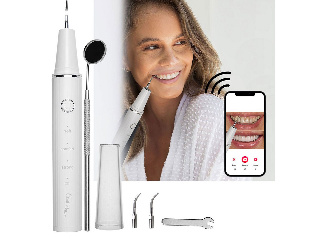 Casativo Mundpflegecenter Effektiver Ultraschall-Zahnsteinentferner mit HD-Kamera&Akku CH5212, 1-tlg., Abschaltautomatik, Spritzwassergeschützt: IPX4 Bild 5