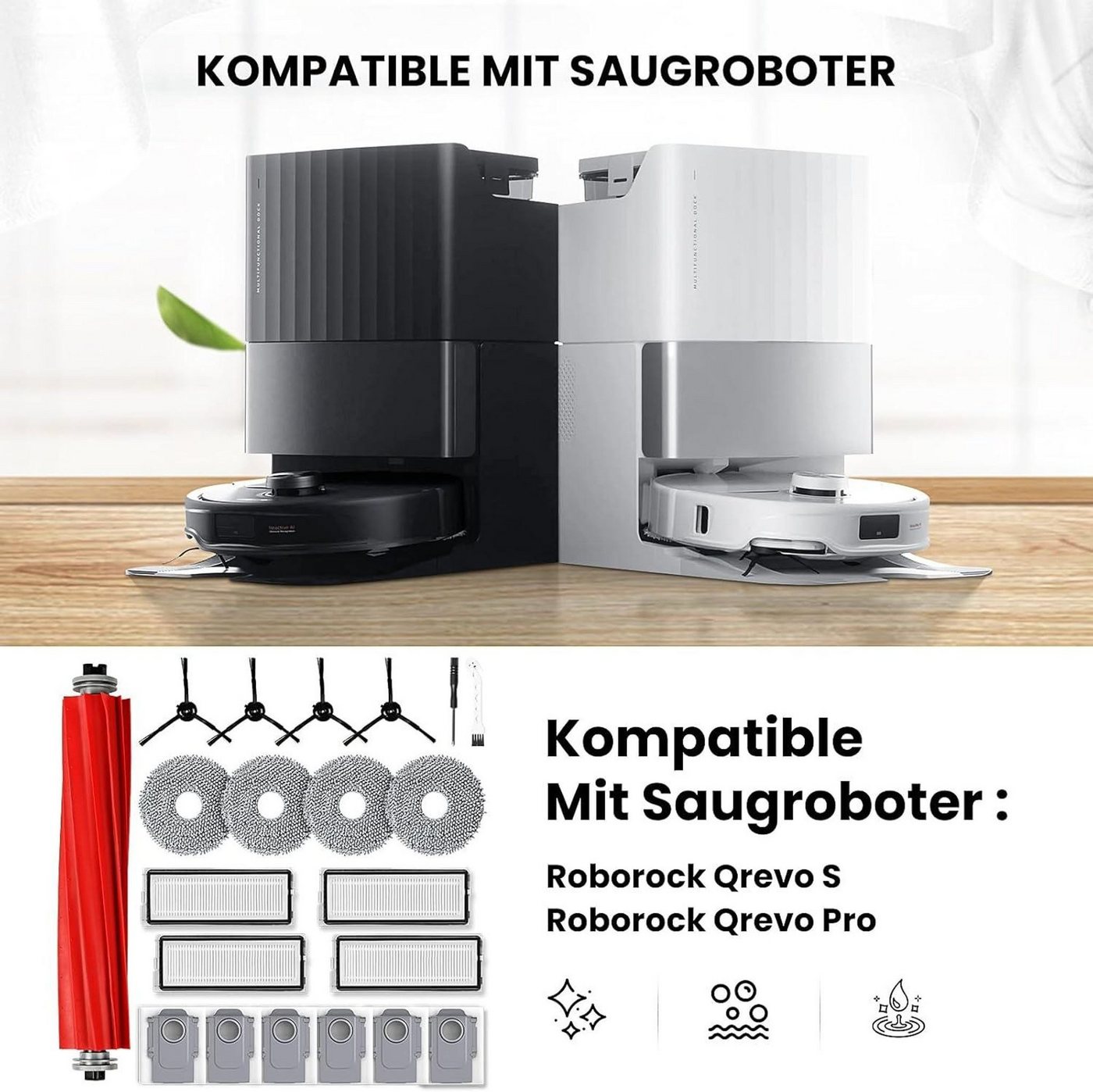 FELIXLEO Staubsaugerdüsen-Set Passgenaues Zubehörset für Roborock Qrevo S Pro und MaxV Saugroboter, (2-tlg)