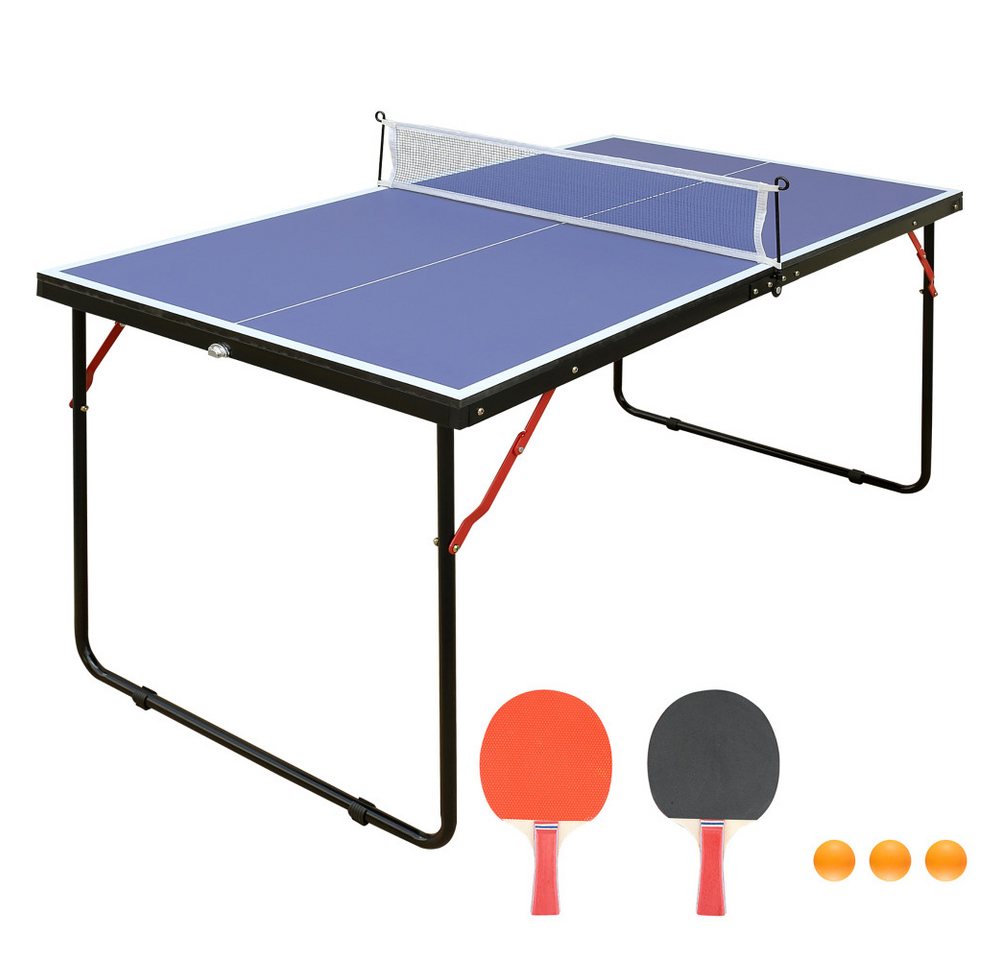BBWL Tischtennisplatte mit Netz Schläger Bälle MDF Tisch Pingpong Tisch kompakt blau, Tischtennisplatte klappbar Set Indoor Outdoor