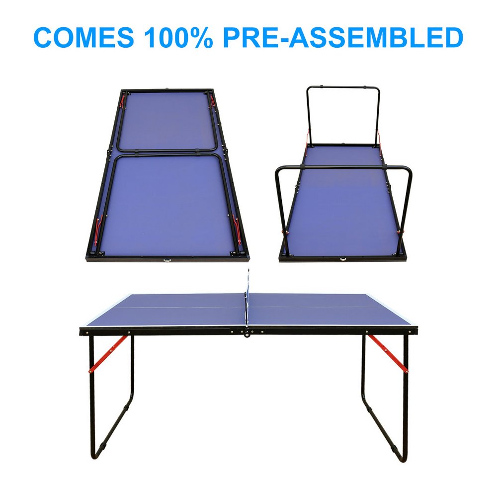 BBWL Tischtennisplatte mit Netz Schläger Bälle MDF Tisch Pingpong Tisch kompakt blau, Tischtennisplatte klappbar Set Indoor Outdoor Bild 2