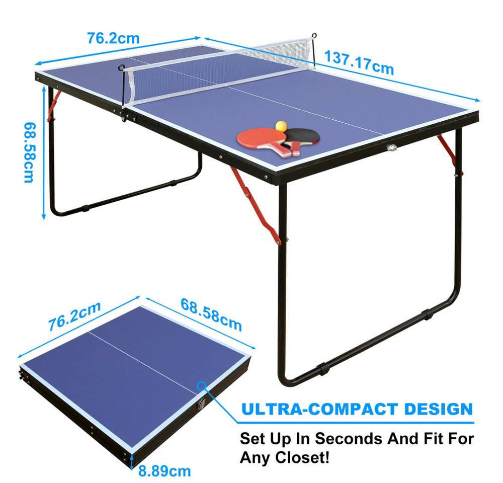 BBWL Tischtennisplatte mit Netz Schläger Bälle MDF Tisch Pingpong Tisch kompakt blau, Tischtennisplatte klappbar Set Indoor Outdoor Bild 3