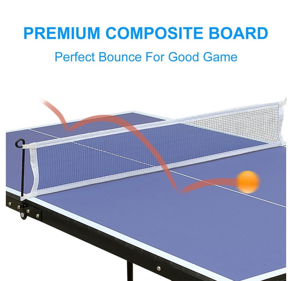 BBWL Tischtennisplatte mit Netz Schläger Bälle MDF Tisch Pingpong Tisch kompakt blau, Tischtennisplatte klappbar Set Indoor Outdoor Bild 4