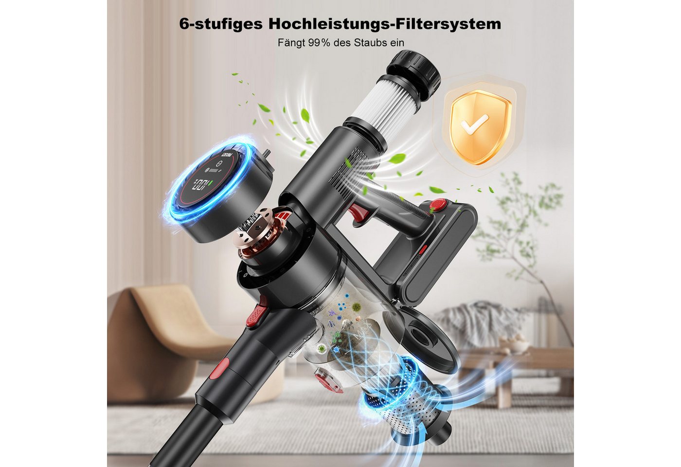 PRASKY Akku-Hand-und Stielstaubsauger Kabelloser Tierhaar Staubsauger für Sofa, Kleidung & Teppich, 550 W, mit Beutel, Staubsauger Kabellos Bild 4