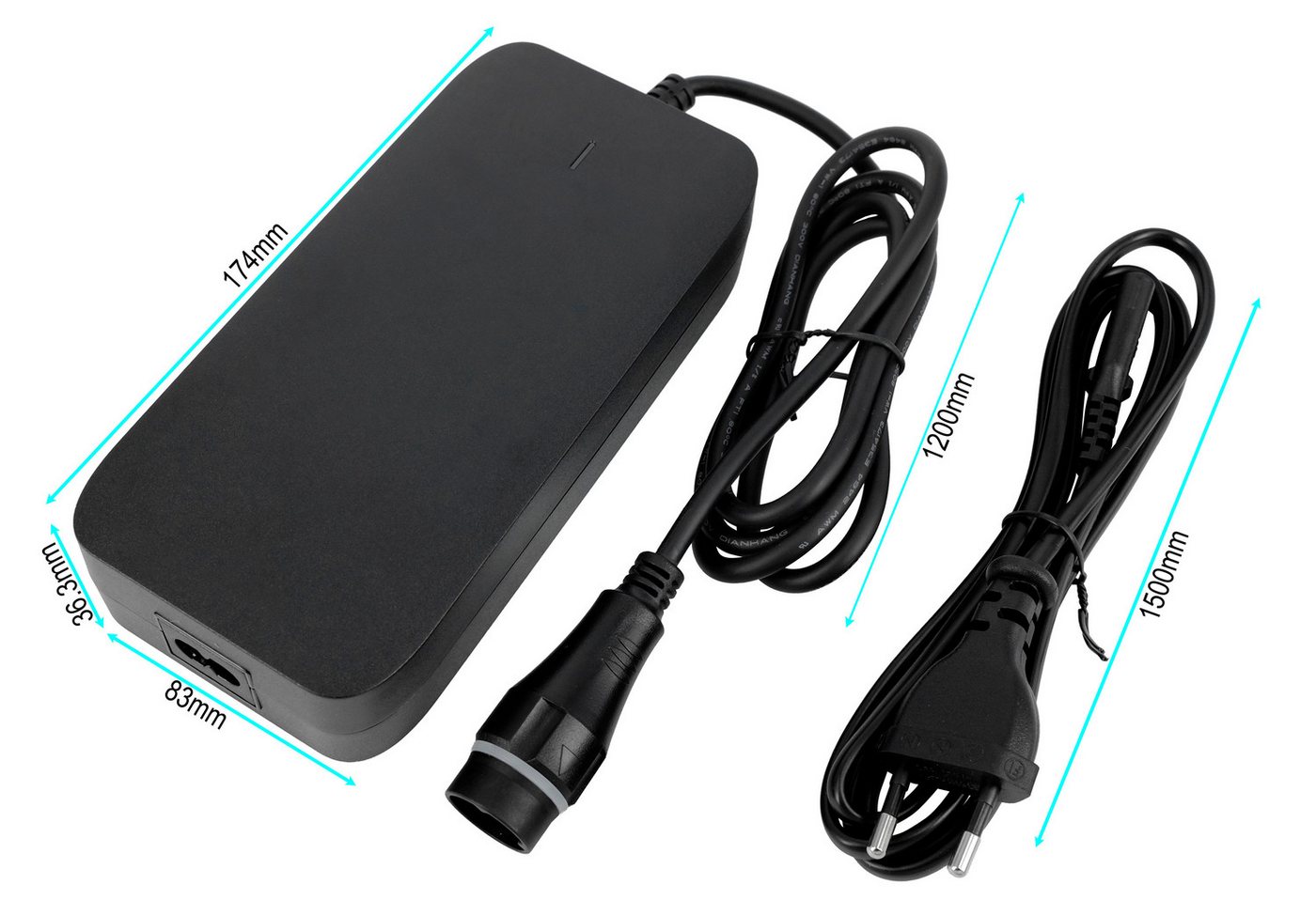 PowerSmart Batterie-Ladegerät (42V 4A Netzteil für 36V Simplo In-Tube E-Bike Akkus (630Wh - i720Wh) mit Yamaha Drive) Bild 3