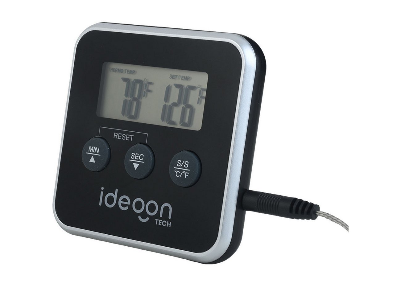 shop'n smile ideoon Backofenthermometer Digitales Fleischthermometer & Ofenthermometer mit Timer bis 300°C, Timer 1 Sek. bis 99:59 Min. •-50 bis 300 °C • Umschaltbar °C & °F Bild 2