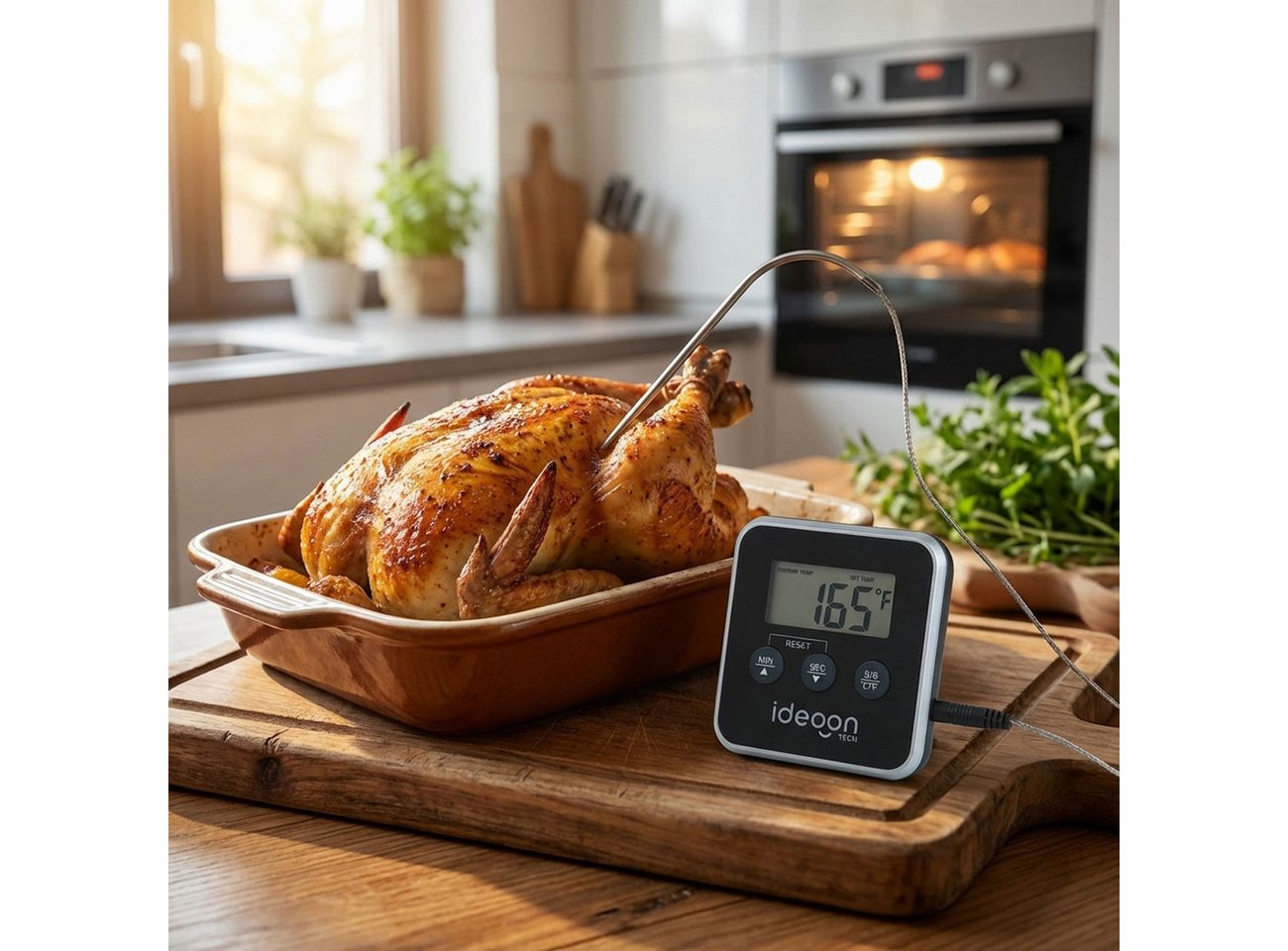 shop'n smile ideoon Backofenthermometer Digitales Fleischthermometer & Ofenthermometer mit Timer bis 300°C, Timer 1 Sek. bis 99:59 Min. •-50 bis 300 °C • Umschaltbar °C & °F Bild 3