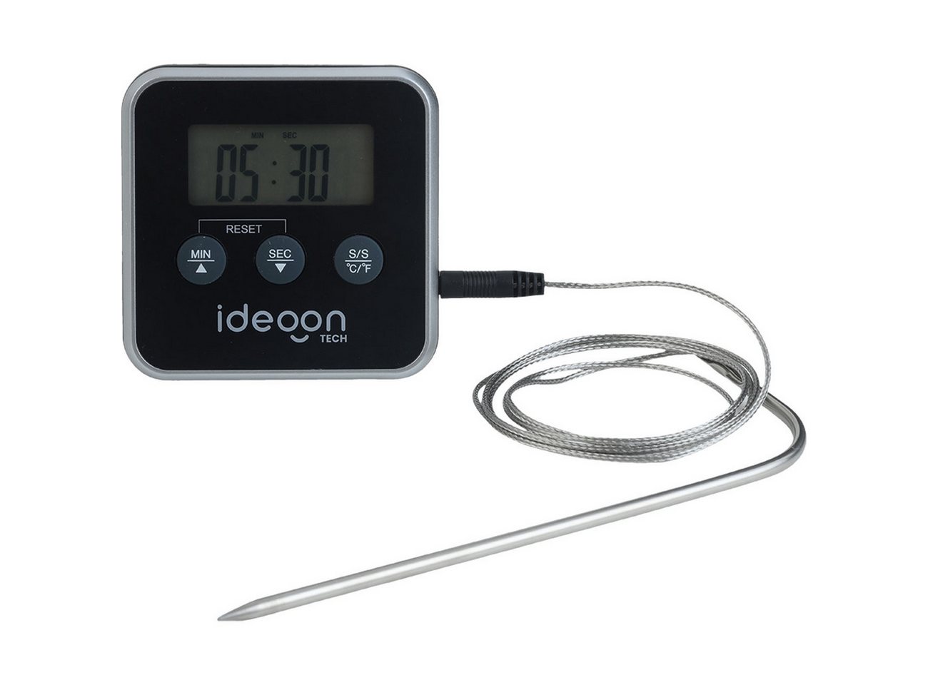 shop'n smile ideoon Backofenthermometer Digitales Fleischthermometer & Ofenthermometer mit Timer bis 300°C, Timer 1 Sek. bis 99:59 Min. •-50 bis 300 °C • Umschaltbar °C & °F Bild 4