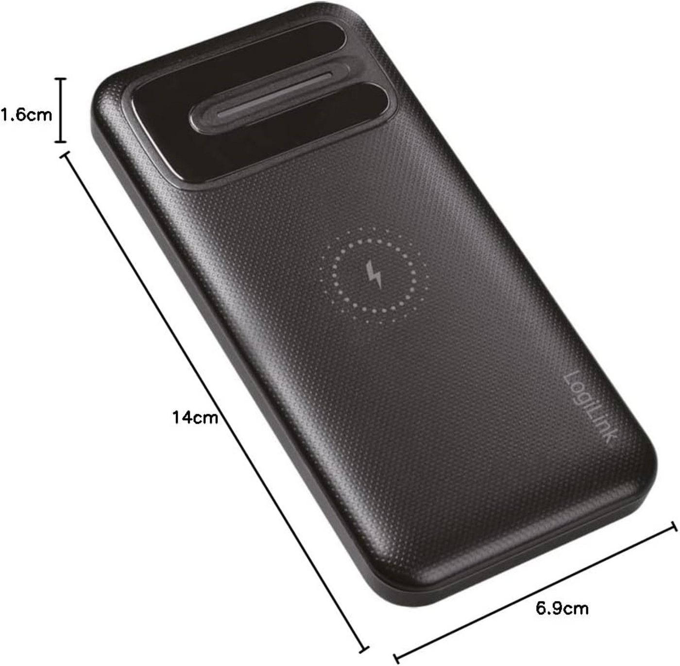 LogiLink Powerbank 8000mAh Qi USB C kabellos LED Ladeanzeige schwarz Powerbank Powerbank mit Qi Ladefunktion 8000 mAh (5 V), Qi Laden USB C LED Anzeige 3 Geräte gleichzeitig kompakt schwarz Bild 2