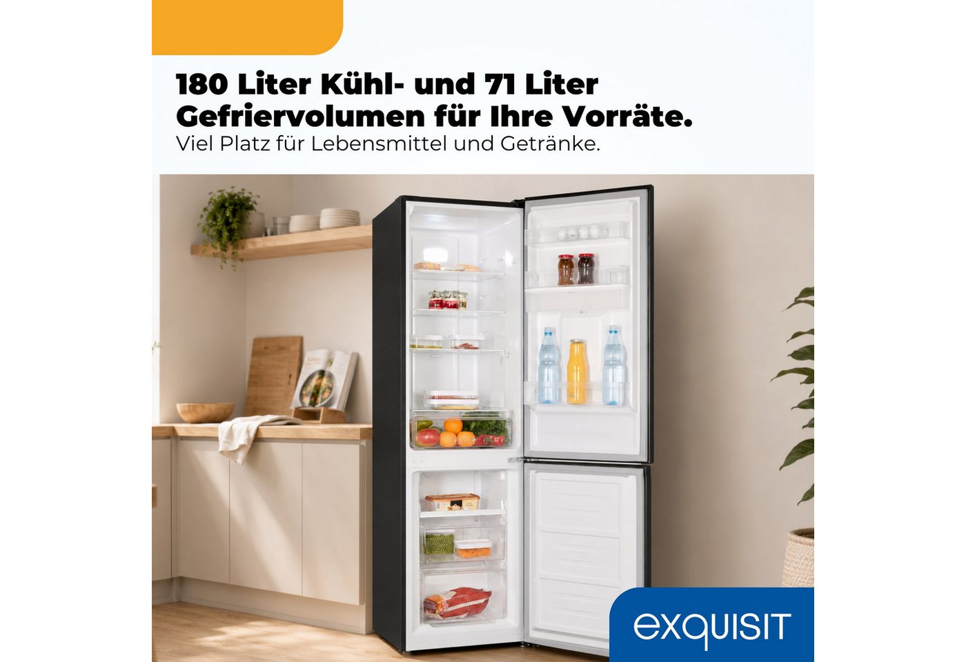 exquisit Kühl-/Gefrierkombination KGC5265-70-NF-WS-040C, 180,5 cm hoch, 54 cm breit, 251 l Nutzinhalt, LED Beleuchtung, Energieklasse C, 39 dB Bild 2