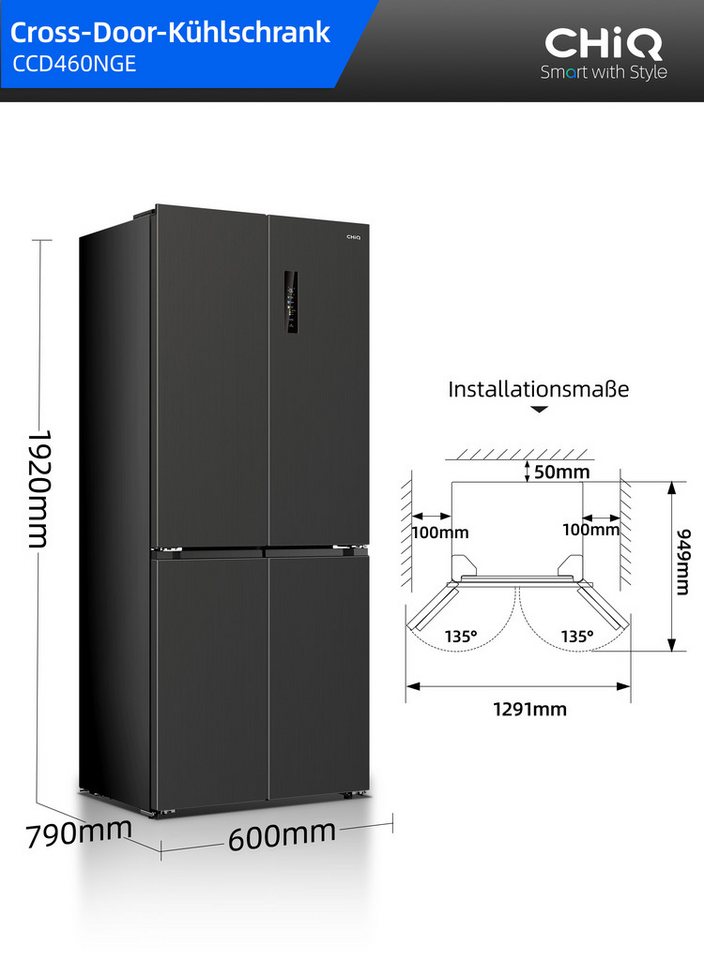 CHiQ Multi Door Einbau CCD460NGE, 192 cm hoch, 79 cm breit, Total No Frost, Display auf der Tür Bild 3