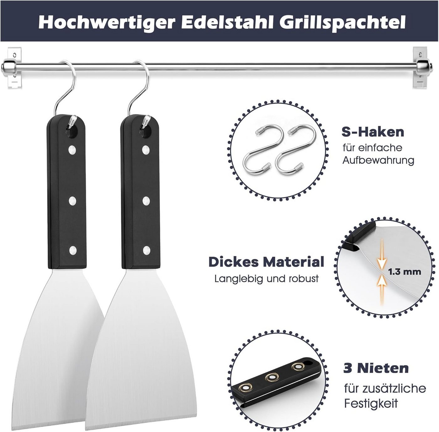 FELIXLEO Gemüseschneider 2er Set Grillspachtel Plancha Edelstahl