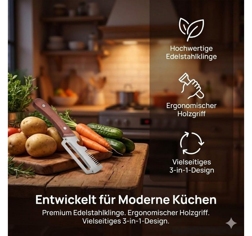 FELIXLEO Gemüseschneider 2er Set 3 in 1 Gemüseschäler Julienne Holzgriff Bild 2
