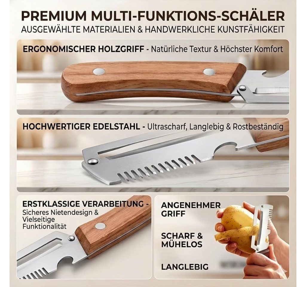 FELIXLEO Gemüseschneider 2er Set 3 in 1 Gemüseschäler Julienne Holzgriff Bild 3