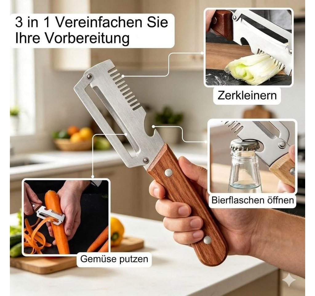 FELIXLEO Gemüseschneider 2er Set 3 in 1 Gemüseschäler Julienne Holzgriff Bild 5