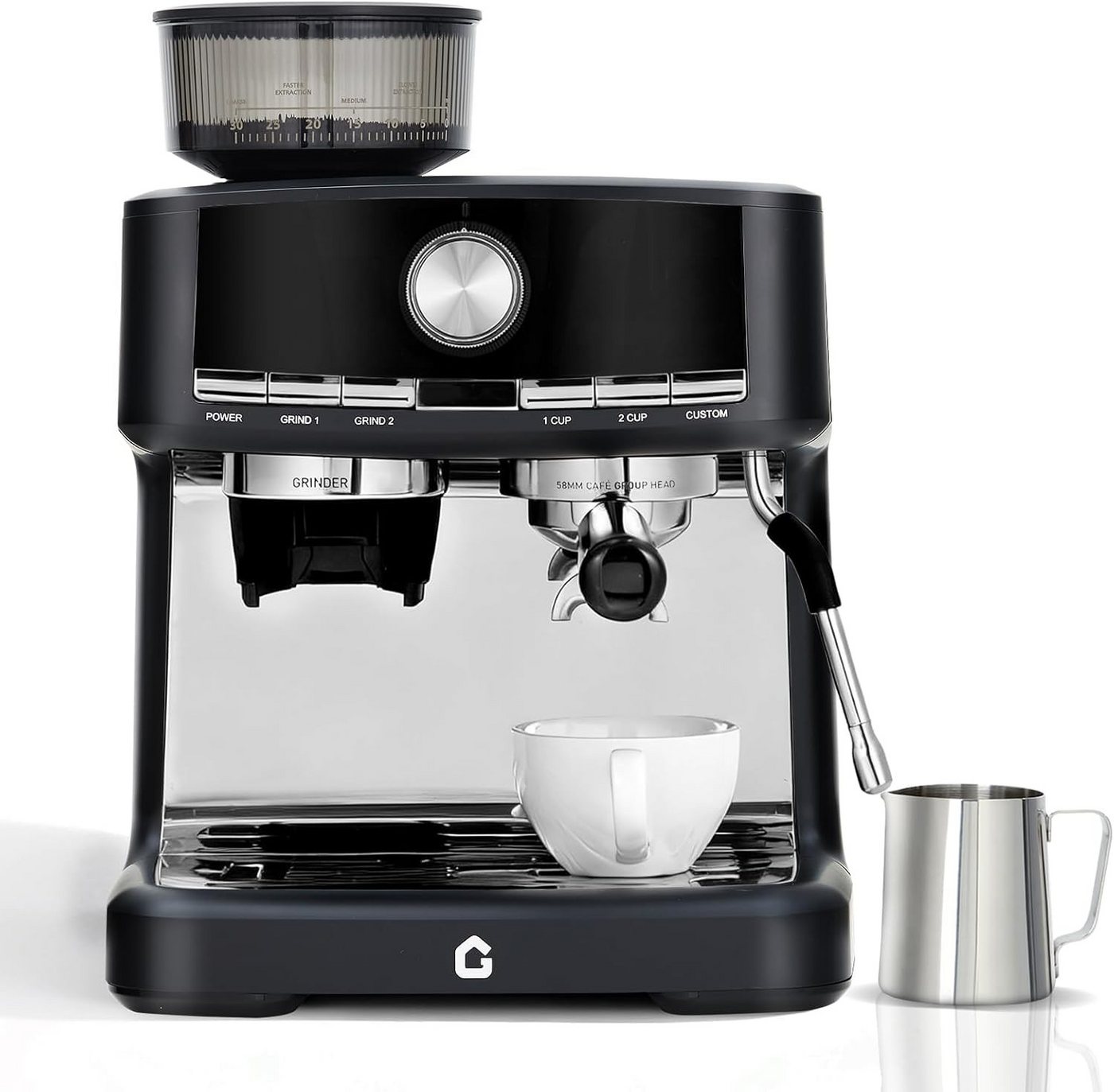 GarveeMore Espressomaschine CMP0001-GS, 1,5l Kaffeekanne, integriertem Mahlwerk&Milchaufschäumer 30 Mahlgrade,58mm Siebträger Bild 3