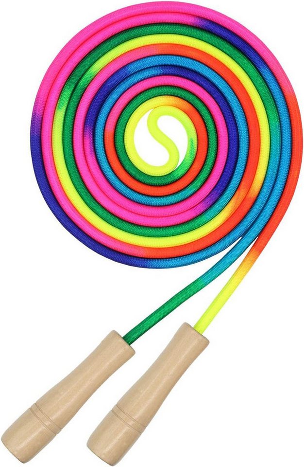 Diwzbyn Springseil Kinder, Verstellbare Seilspringen für Fitness, 250/500CM Jump Rope, Kinder mit Holzgriff und Regenbogen-Springseil Bild 4