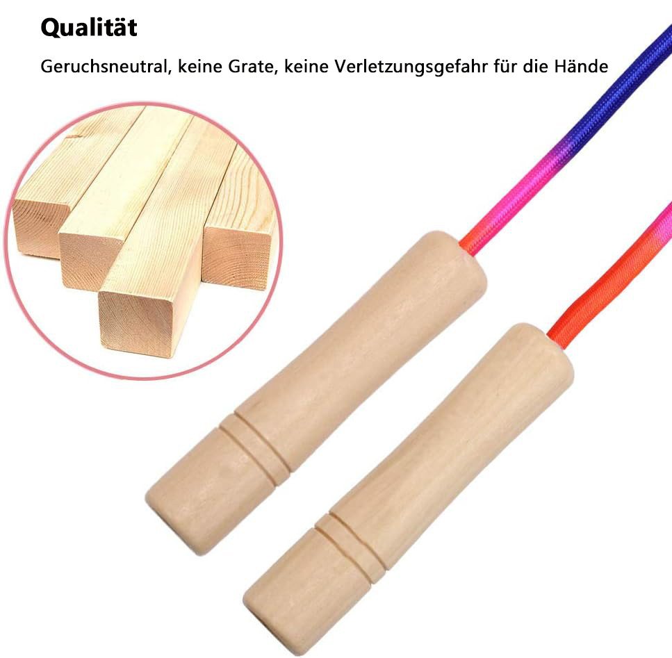 Diwzbyn Springseil Kinder, Verstellbare Seilspringen für Fitness, 250/500CM Jump Rope, Kinder mit Holzgriff und Regenbogen-Springseil Bild 5