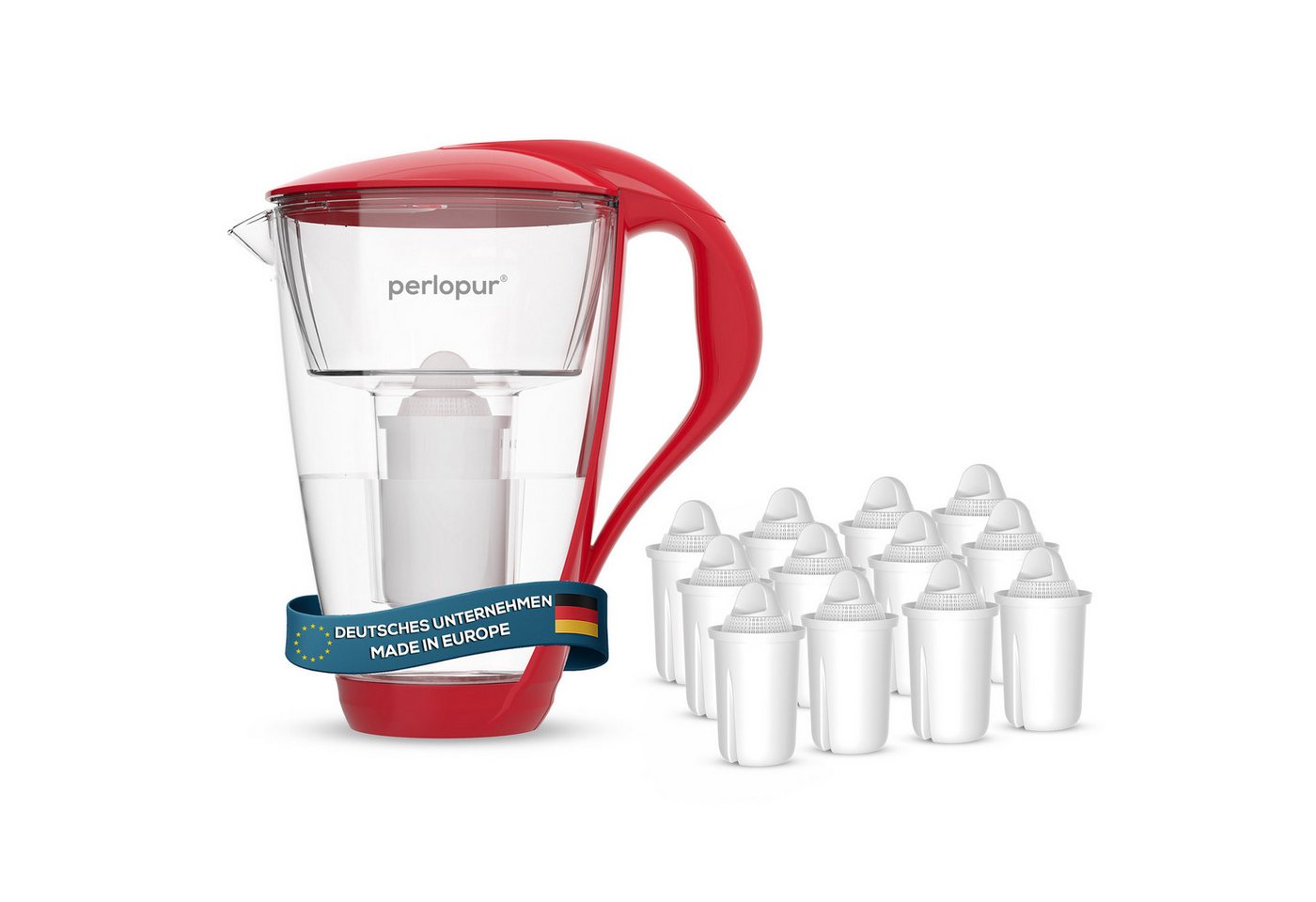 PerloPur Wasserfilter Glas Rot Inkl. 12 Universal Filterkartuschen, Zubehör für Brita Classic u. PearlCo Classic Bild 5