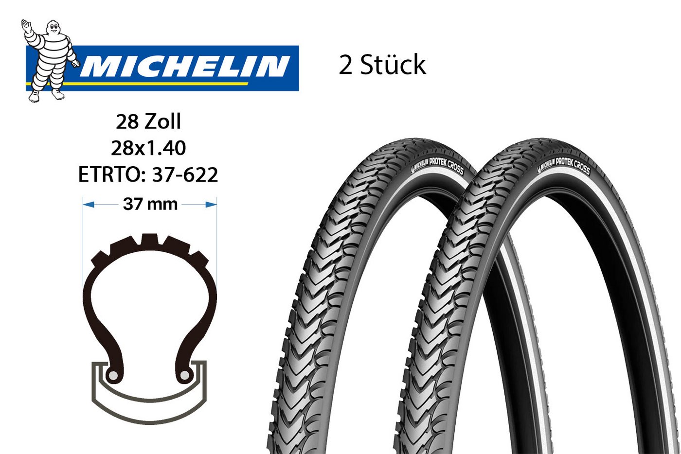 Michelin Fahrradreifen 2Stück 28x1.4 MICHELIN Protek Cross Fahrrad Reifen 37-622 Pannenschutz Bild 4