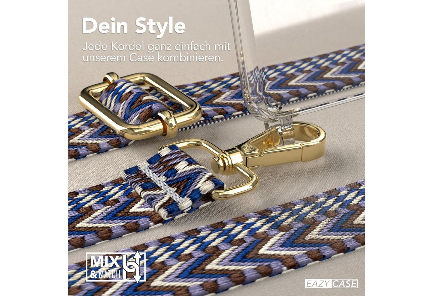 EAZY CASE Handykette Boho Umhängeband für Galaxy A52 / A52 5G / A52s 5G 6,5 Zoll, Handyband zum Wechseln geflochtenes Taschenband Festivalbag Boho Blau Bild 3