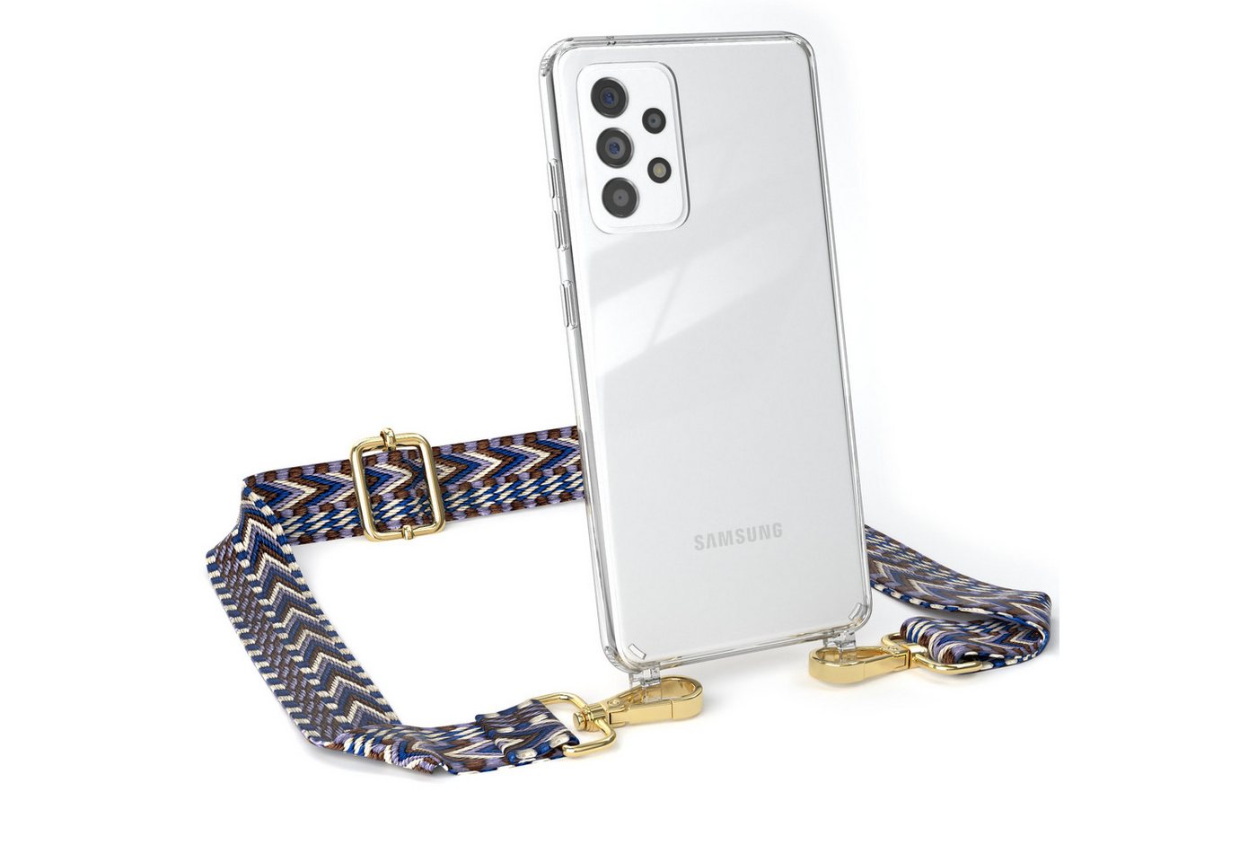 EAZY CASE Handykette Boho Umhängeband für Galaxy A52 / A52 5G / A52s 5G 6,5 Zoll, Handyband zum Wechseln geflochtenes Taschenband Festivalbag Boho Blau Bild 4