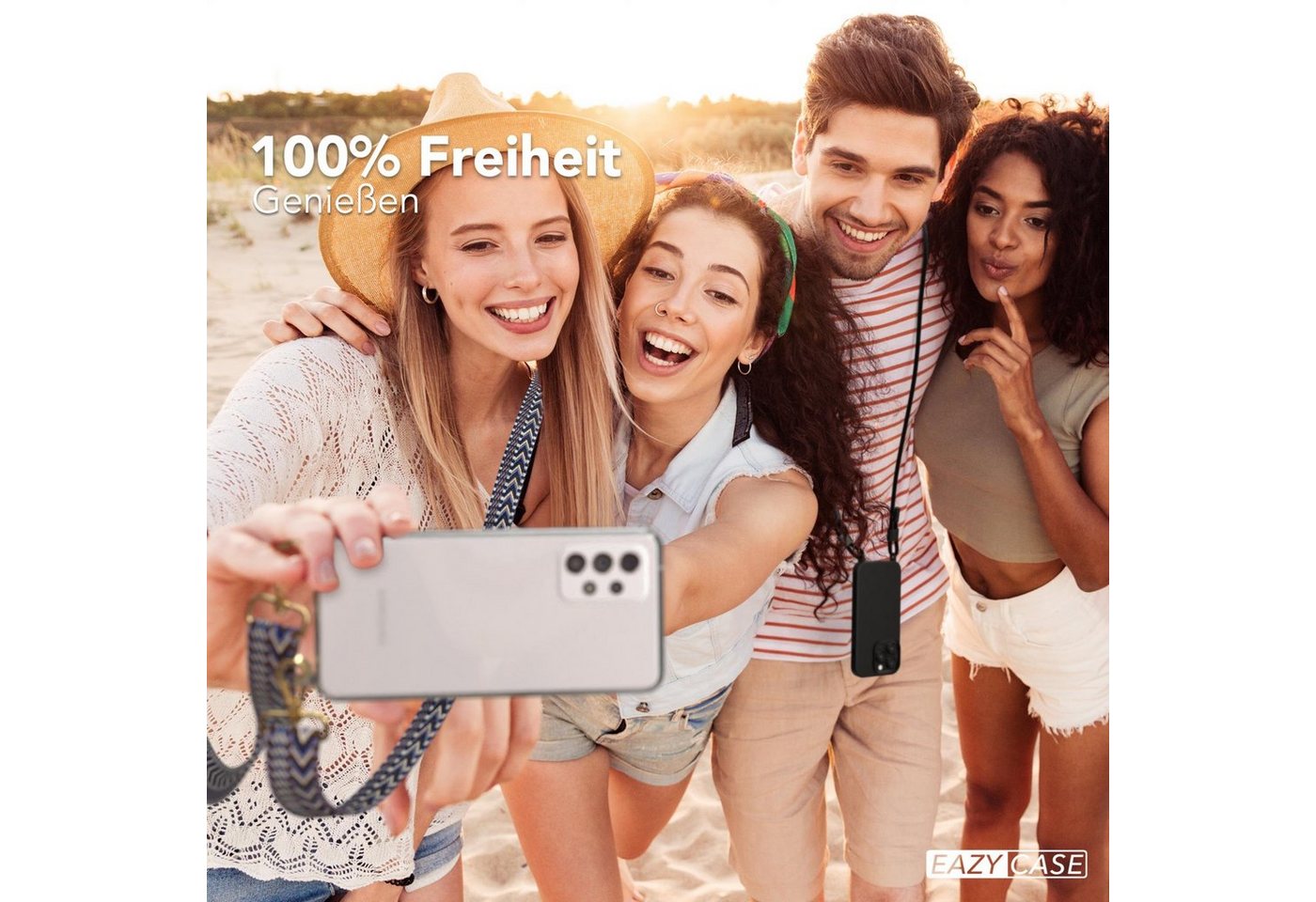 EAZY CASE Handykette Boho Umhängeband für Galaxy A52 / A52 5G / A52s 5G 6,5 Zoll, Handyband zum Wechseln geflochtenes Taschenband Festivalbag Boho Blau Bild 5