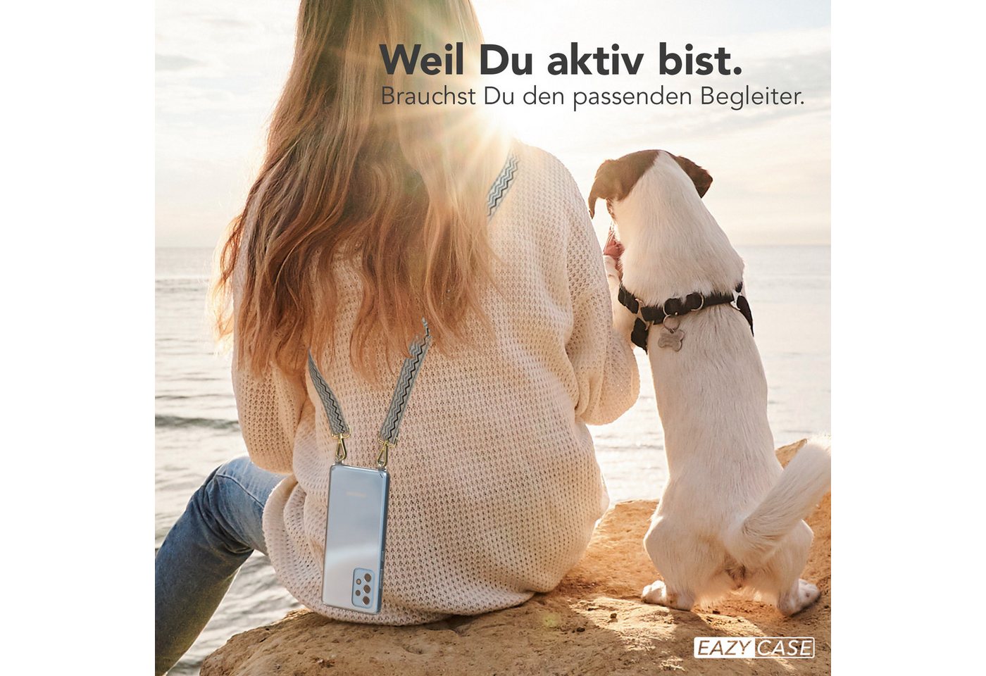 EAZY CASE Handykette Boho Umhängeband für Galaxy A52 / A52 5G / A52s 5G 6,5 Zoll, Backcover Handyhülle zum Umhängen Ersatzkordel Handy Tasche Hellblau