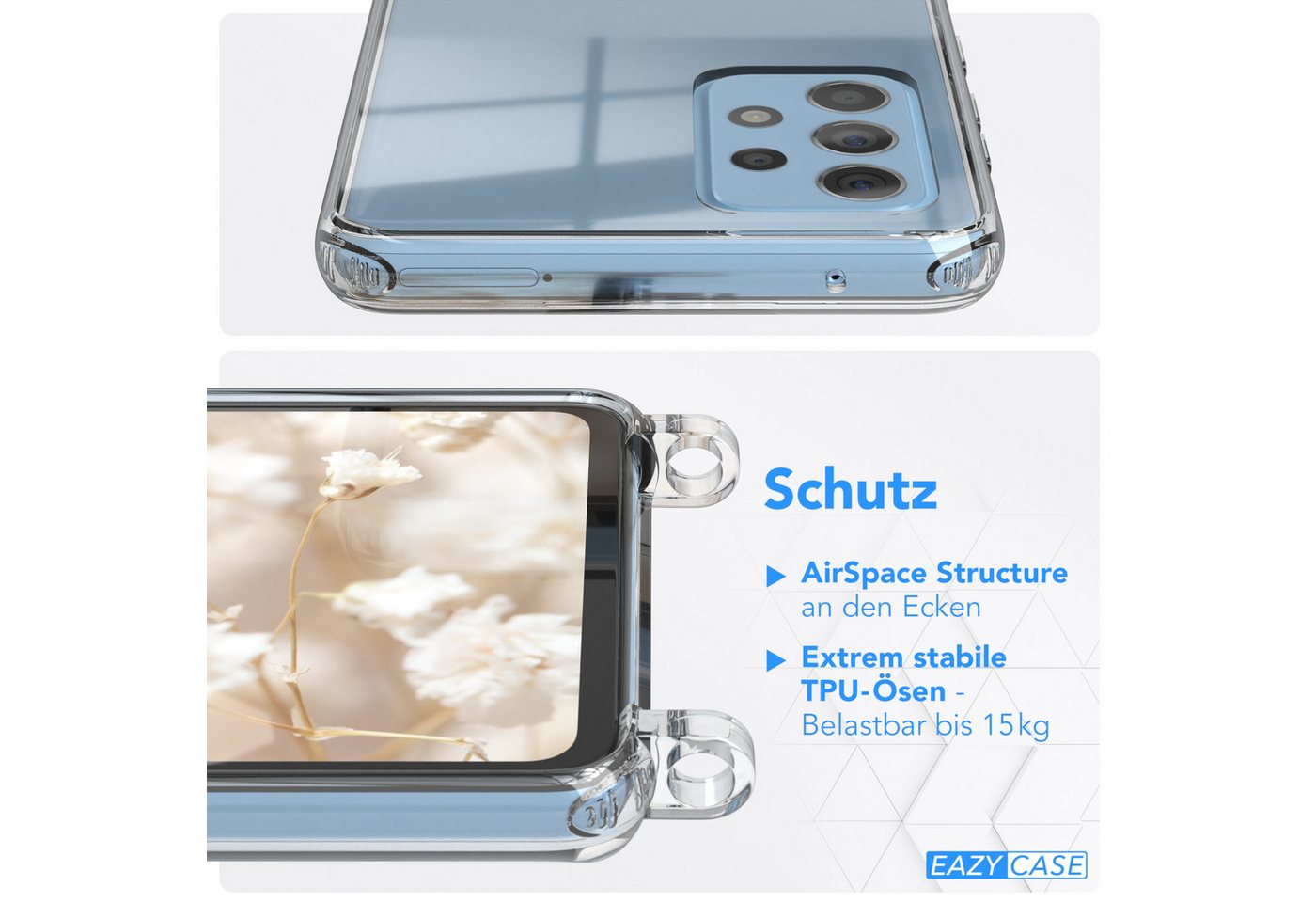 EAZY CASE Handykette Boho Umhängeband für Galaxy A52 / A52 5G / A52s 5G 6,5 Zoll, Backcover Handyhülle zum Umhängen Ersatzkordel Handy Tasche Hellblau Bild 3