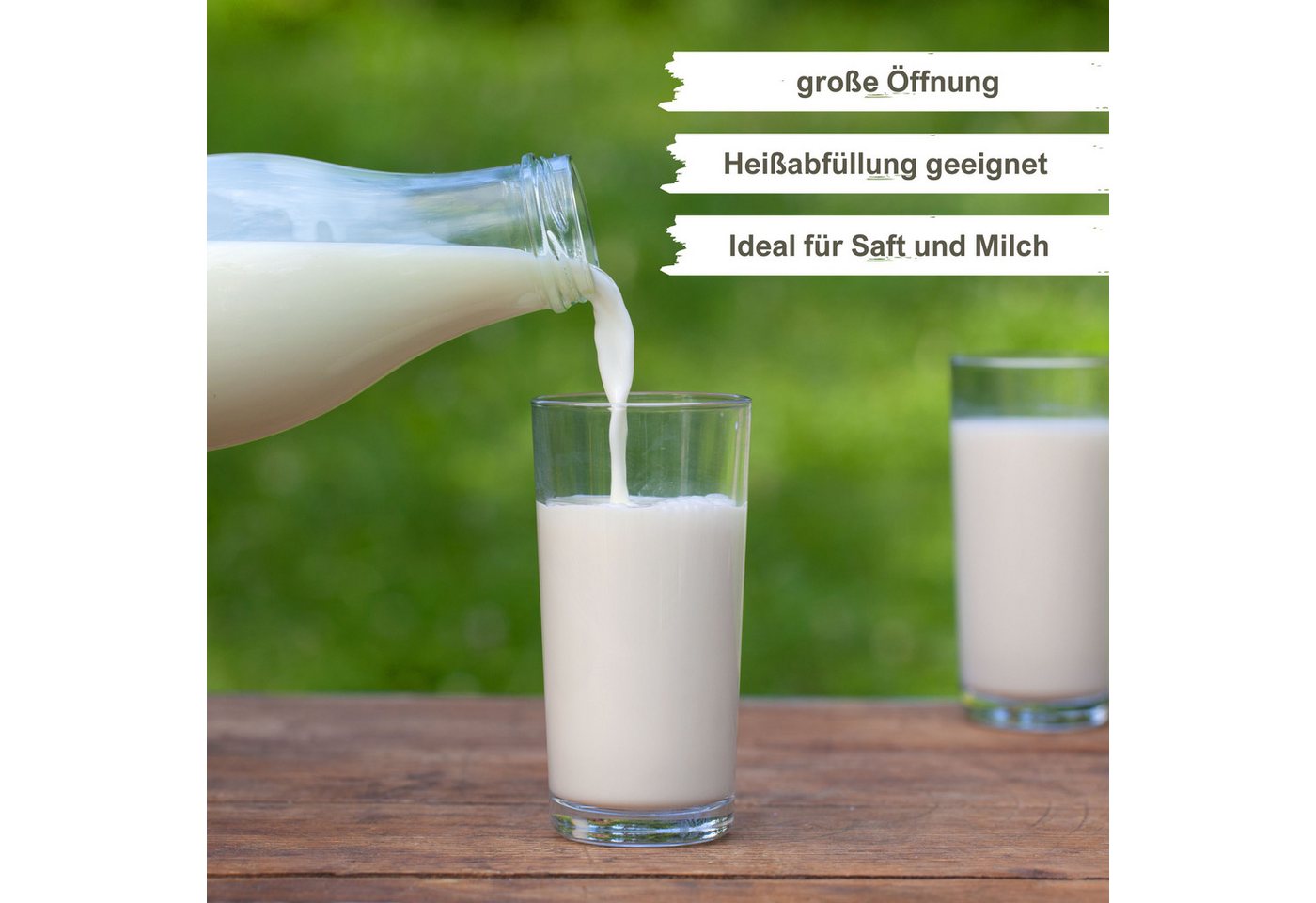 mikken Trinkflasche 6er Set Milchflaschen 500 ml mit Schraubdeckel plus 6 Erssatzdeckel, Fassungsvermögen: 0,5 Liter
