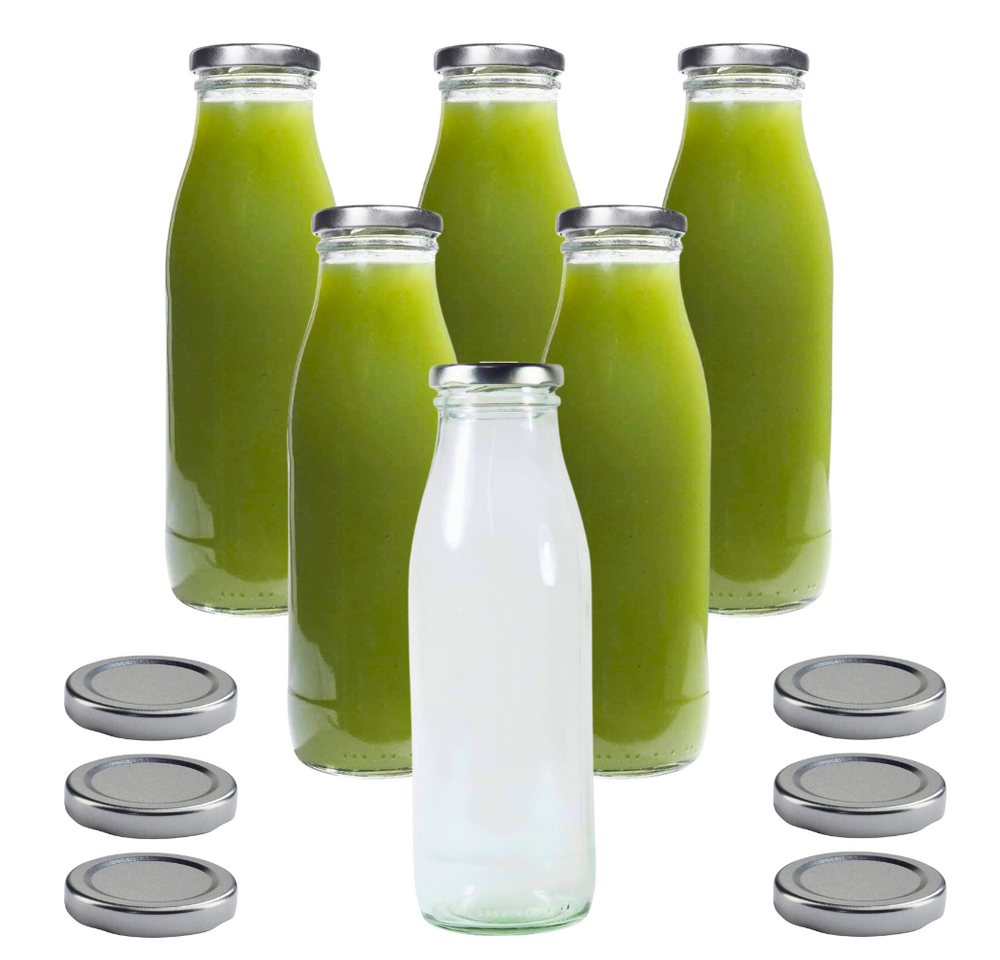 mikken Trinkflasche 6er Set Milchflaschen 500 ml mit Schraubdeckel plus 6 Erssatzdeckel, Fassungsvermögen: 0,5 Liter Bild 2