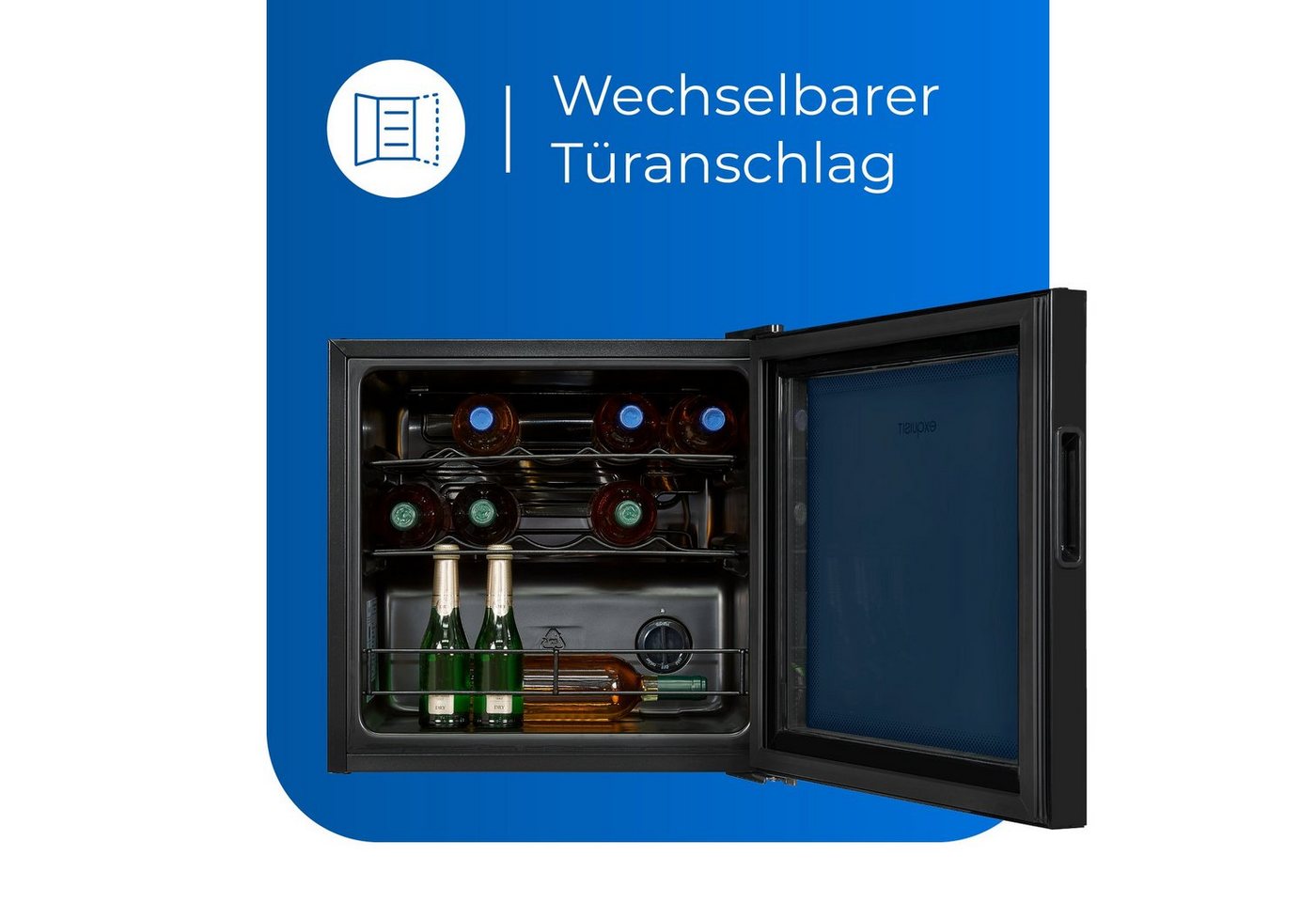 exquisit Weinkühlschrank WS1-12-GT-030G, für 14 Standardflaschen á 0,75l, klein und kompakt, platzsparende Lagerung Ihrer Weine Bild 2