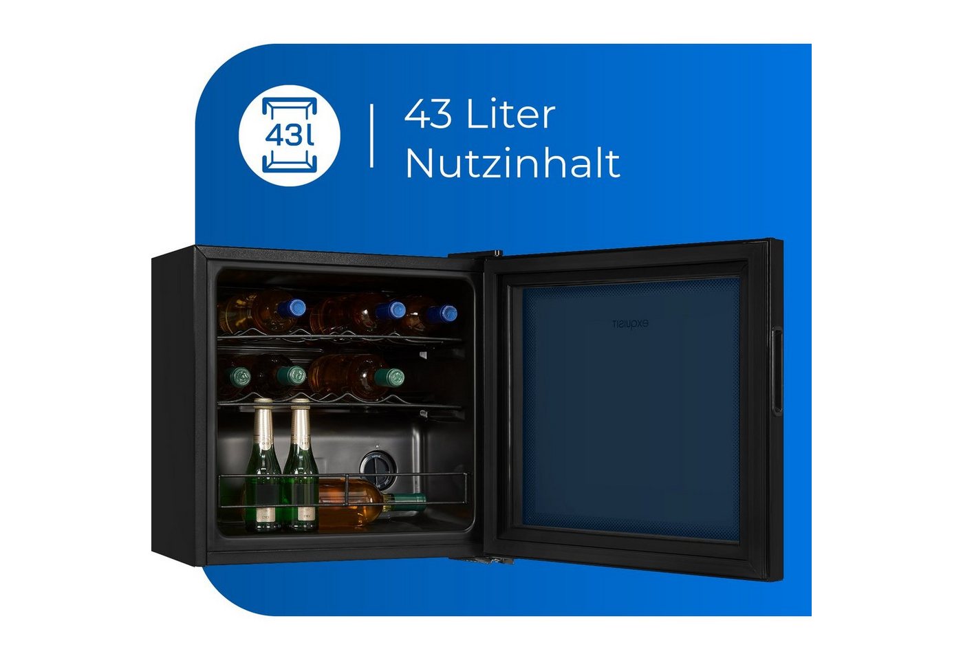 exquisit Weinkühlschrank WS1-12-GT-030G, für 14 Standardflaschen á 0,75l, klein und kompakt, platzsparende Lagerung Ihrer Weine Bild 3