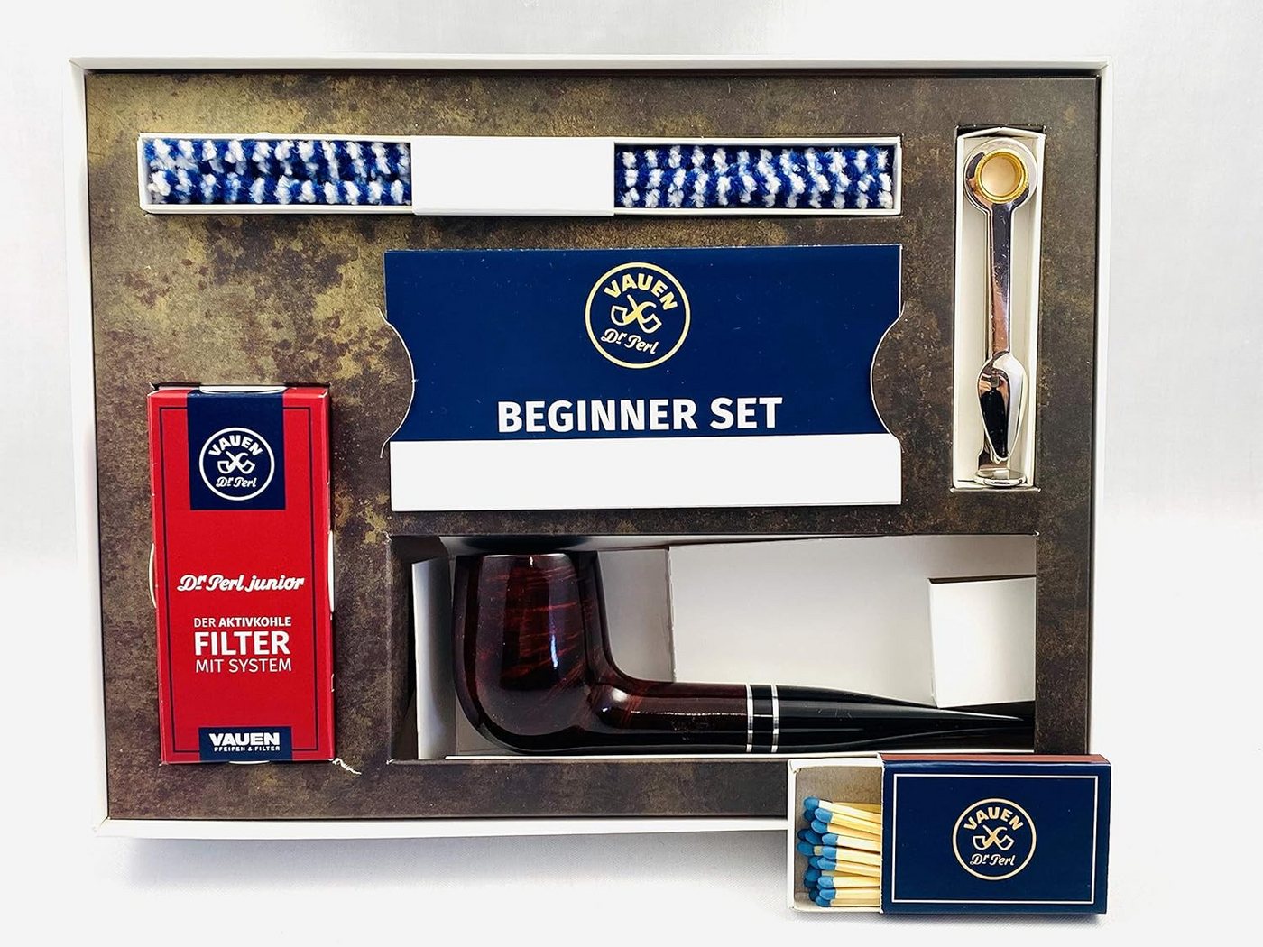VAUEN Handpfeife VAUEN Pfeife Beginner Intro Starter Set - gerade hell braun, (7-St., 7 teilig), Einsteigerset mit viel Zubehör in einer schönen Geschenkbox Bild 2
