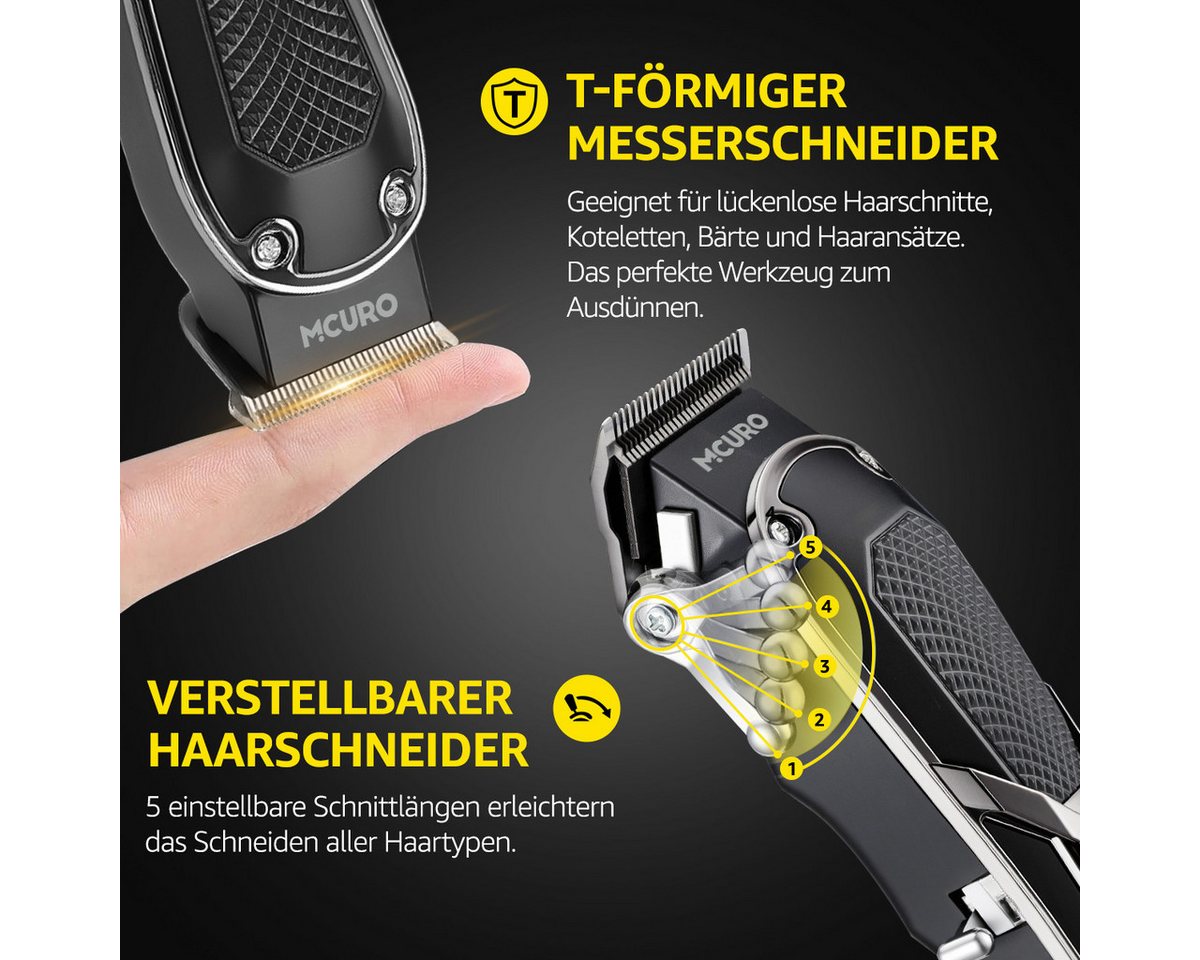 MCURO Haarschneider Haarschneidemaschine Elektrisch Profi Barttrimmer Set für Herren, mit 7 Kammaufsätzen, 3-in-1 Trimmerset Haar- und Bartschneider Wasserdicht